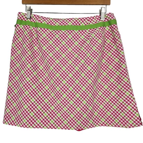 SALE Liz Golf Pink & Green Plaid Skort with Ribbon Trim and Under Shorts - Picture 2 of 4
